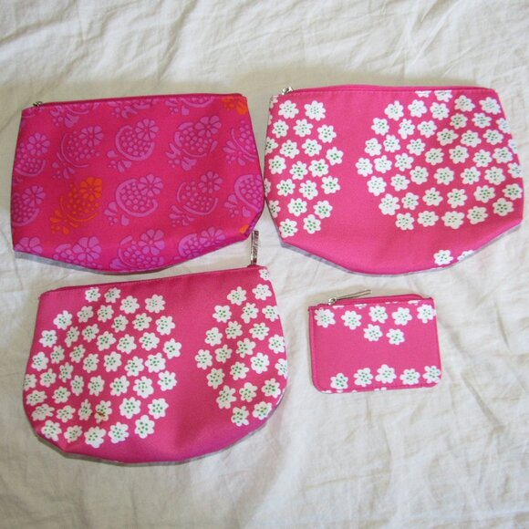 Lot of 4 Marimekko for Clinique Cosmetic Bags & Card Wallet Pink Floral - Picture 2 of 3